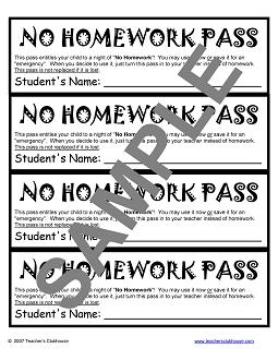 Homework pass for elementary